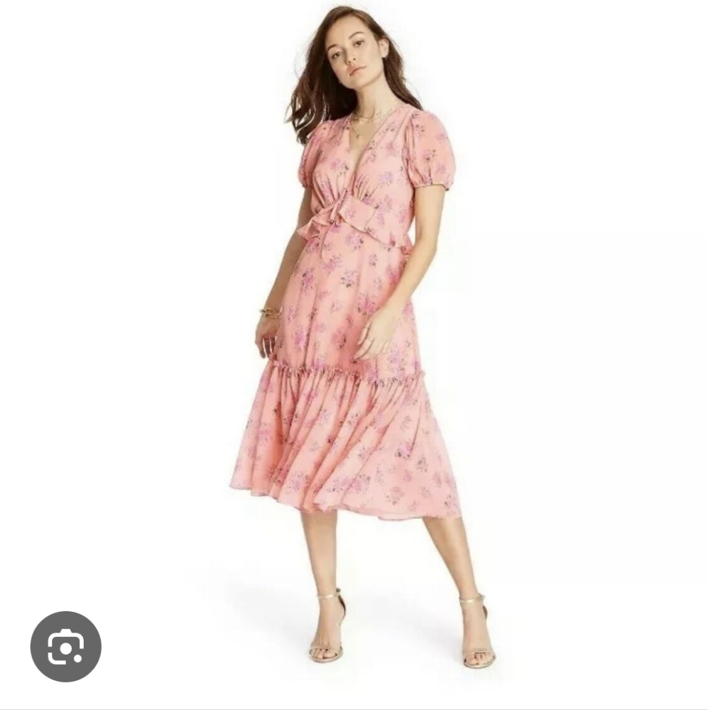 LoveShackFancy Pink Floral Ruffle Dress